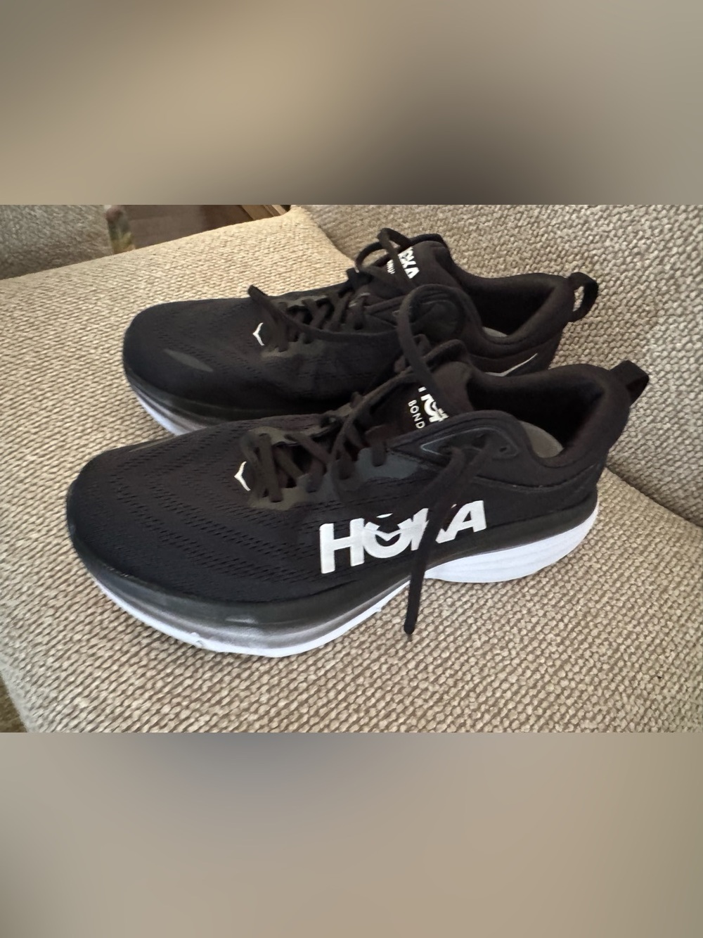 EUC HOKA BONDI 8 Black Athletic Running Shoes - Bold White Logo